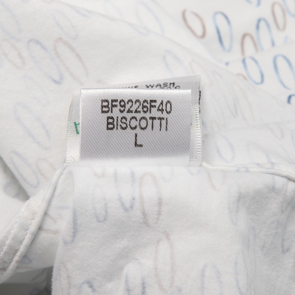 BUGATCHI Men's L White Blue Brown Oval Pattern 8-Way Stretch Short Sleeve Shirt - Picture 7 of 12